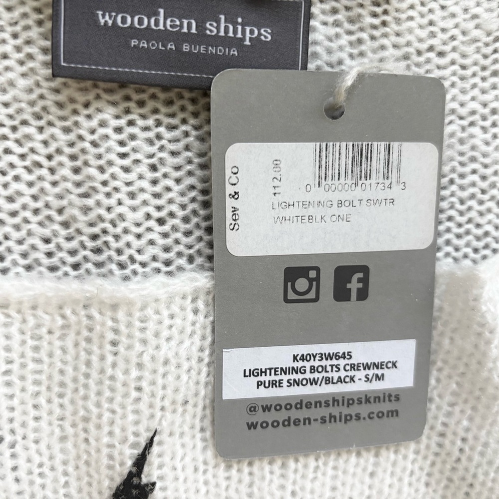 WOODEN SHIPS NWT Lightening Bolt Knit Crew Neck Sweater Gauzy Semi-Sheer Novelty - Picture 2 of 7